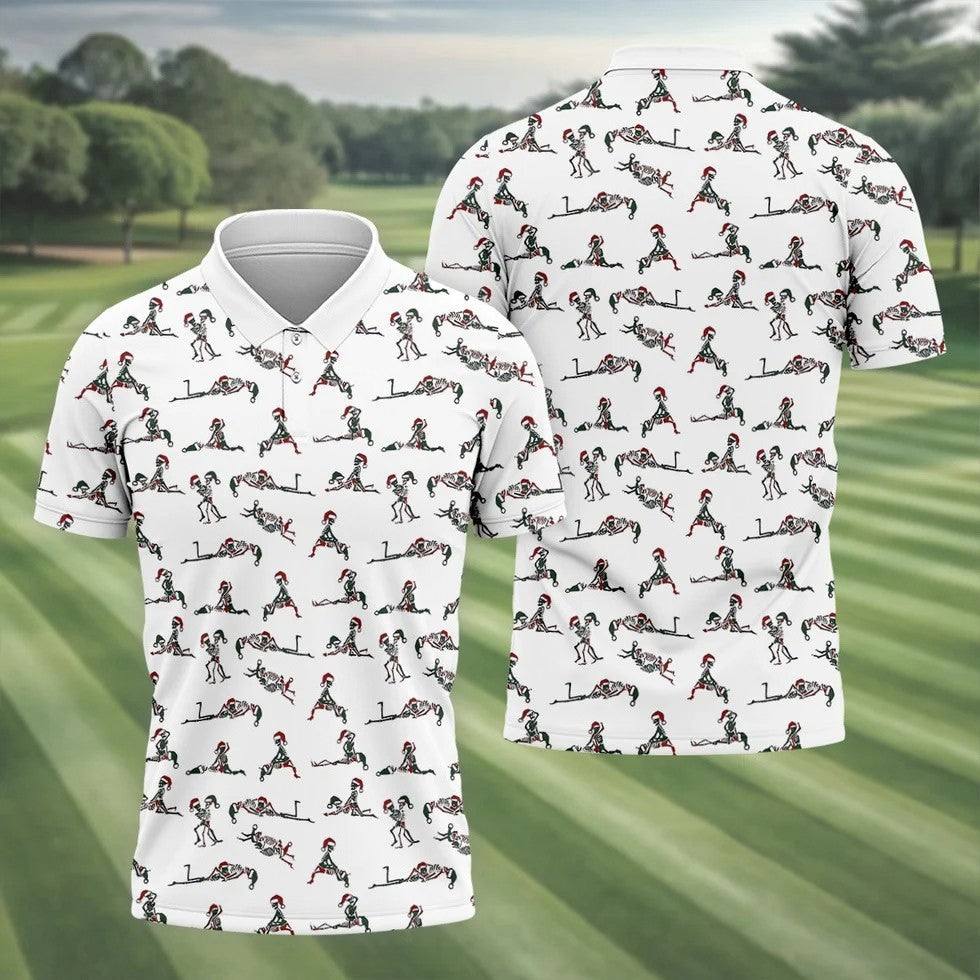 Funny Skeleton Christmas Golf Shirt, Fun Golf Shirts For Men, Polo Shirts For Men, Golf Gift For Men