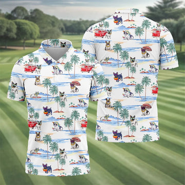 French Bulldog Beach Vacation Hawaiian Golf Polo Shirt, Mens Golf Shirts, Golf Apparel For Men
