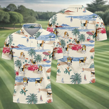 Cute Beagle Beach Vacation Tropical Golf Polo Shirt, Hawaiian Golf Shirt, Golf Shirts For Men