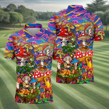 Psychedelic Mushroom Forest Fantasy Golf Polo, Hawaiian Golf Shirt, Golf Polo Shirts For Men