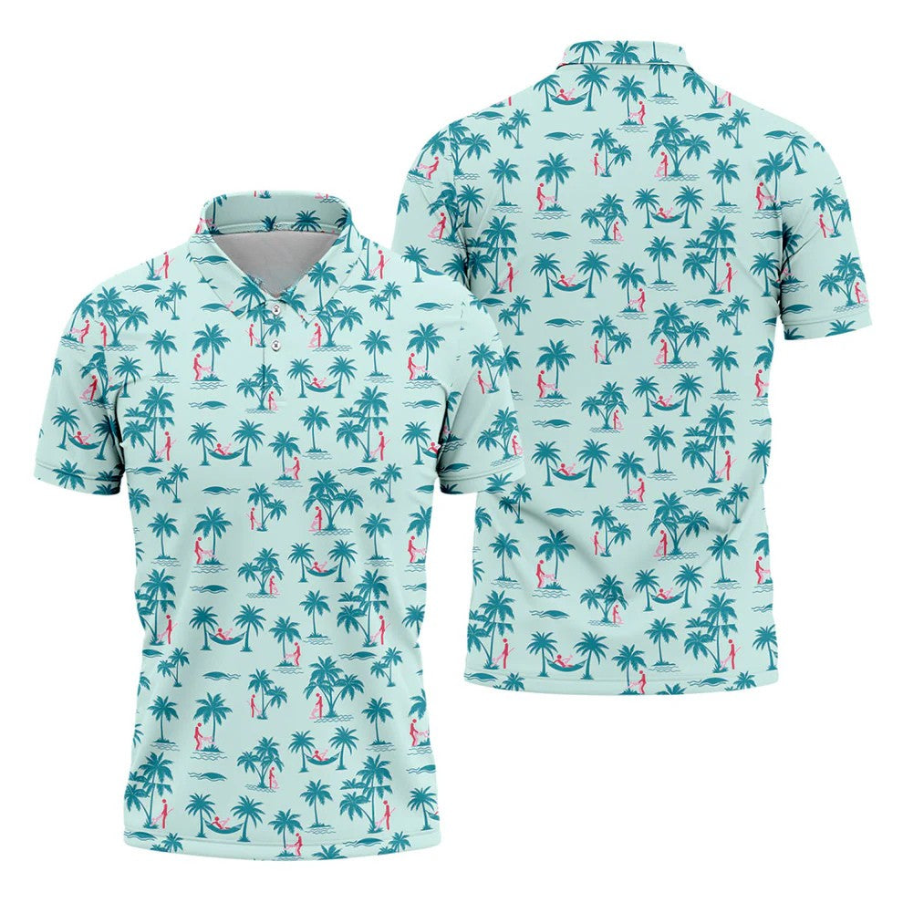 Tropical Beach Golf Paradise Polo Shirt, Golf Polo Shirts For Men, Printed Golf Shirts