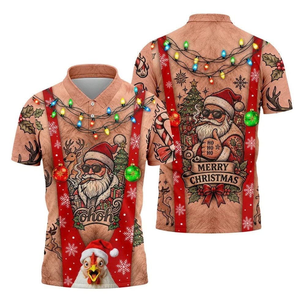 Funny Santa Suspenders Christmas Golf Polo Shirt, Mens Golf Polo, Golf Apparel For Men