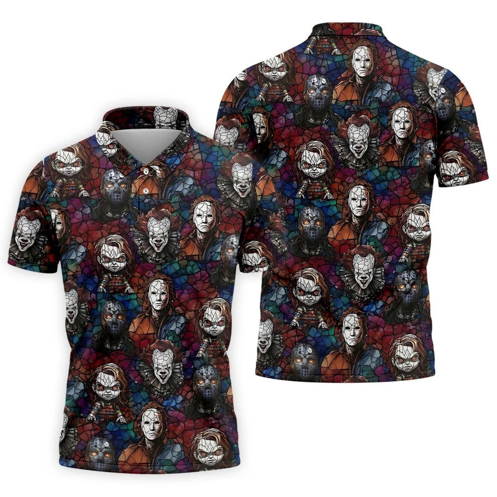 Stained Glass Horror Character Halloween Golf Shirt, Mens Polo Shirts, Golf Apparel For Men