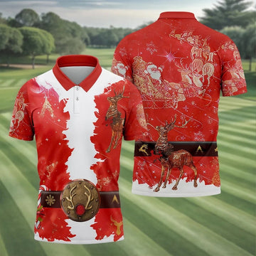 Santa Claus Christmas Print Fun Golf Shirts For Men, Christmas Golf Shirt, Polo Shirts For Men, Golfing Apparel