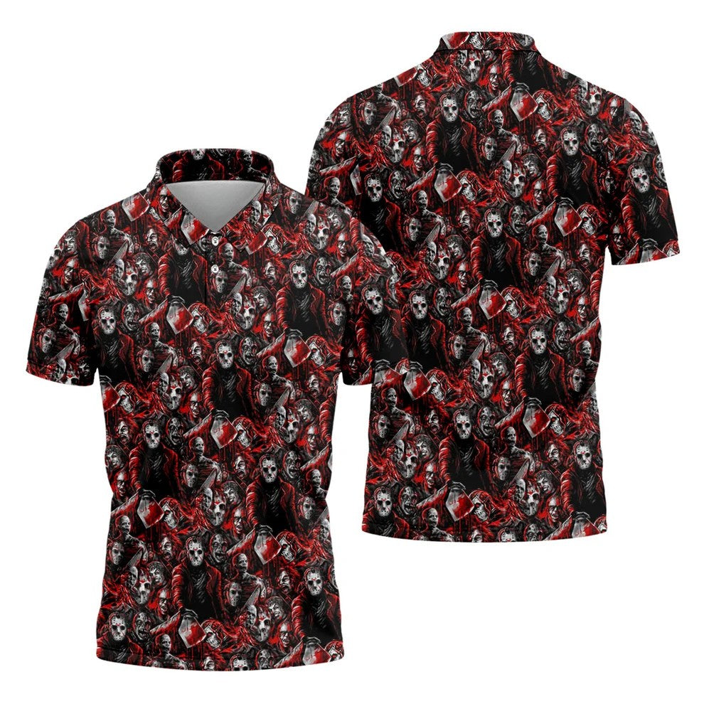 Horror Character Slasher Pattern Golf Polo Shirt, Mens Golf Shirts, Hawaiian Golf Shirt