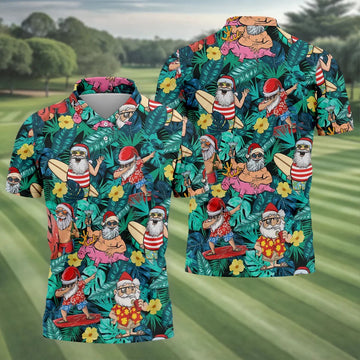 Men's Funny Santa Pool Float Golf Shirt, Christmas Golf Shirt, Golf Apparel For Men