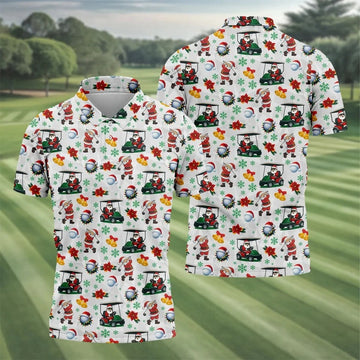 Santa Christmas White Polo Shirt ??ns, Fun Golf Shirts For Men, Christmas Golf Shirt, Golf Shirts For Men