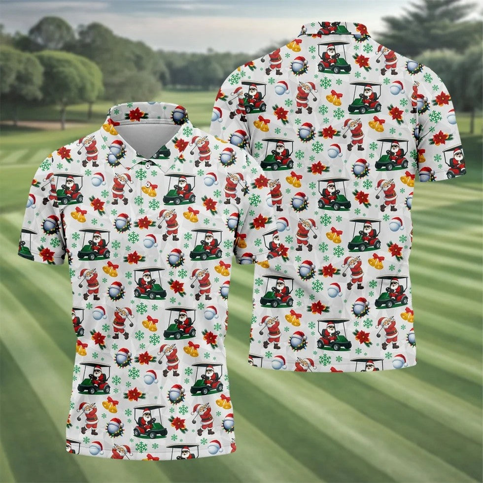Santa Christmas White Polo Shirt ??ns, Fun Golf Shirts For Men, Christmas Golf Shirt, Golf Shirts For Men