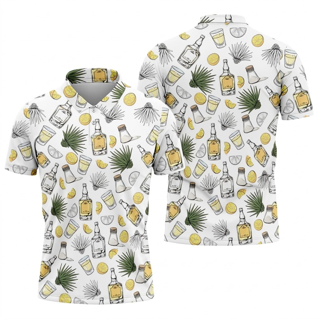 Tequila Lime Fiesta Time Golf Tops For Men, Cinco De Mayo Celebration Golf Shirts For Men