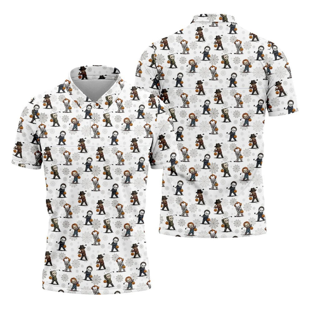 Horror Character Halloween Golf Pattern Polo Shirt, Golf Shirts For Men, Hawaiian Golf Shirt