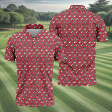 Christmas Golf Cart Pattern Red Men's Golf Tops, Christmas Golf Shirt, Polo Shirts For Men
