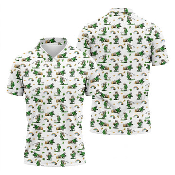 St Patrick's Day Leprechaun Character Golf And Beer White Golf Shirt, Fun Golf Shirts For Men, Polo For Men