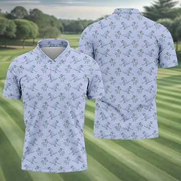 Blue T-Rex Dinosaur Golfer Pattern Golf Polo Shirt, Men's Golf Shirt, Mens Golf Polo