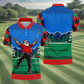 Cheering Santa Golf Scene Christmas Golf Shirt, Mens Golf Polo, Golf Shirts For Men