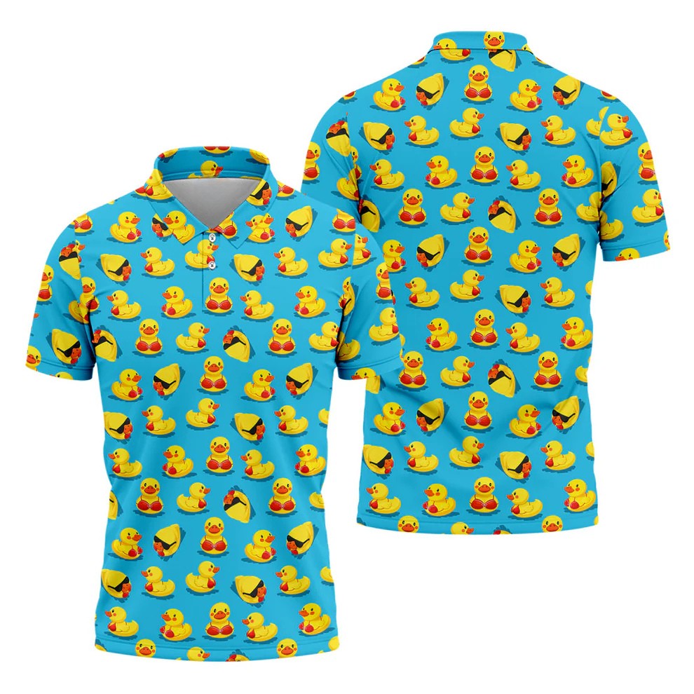 Funny Bikini Rubber Duck Golf Polo Shirt, Hawaiian Golf Shirt, Golf Polo Shirts For Men