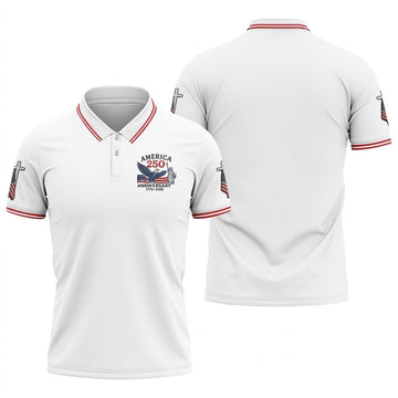 Faith Cross Bald Eagle America 250 Anniversary Patriotic Golf Shirt, Golf Shirts For Men