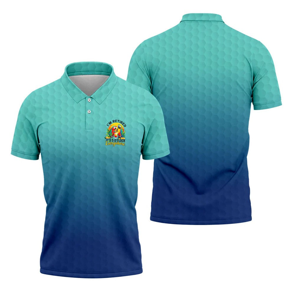 Blue Tropical Parrot Retirement Golf Polo Shirt, Mens Golf Polo, Golf Apparel For Men