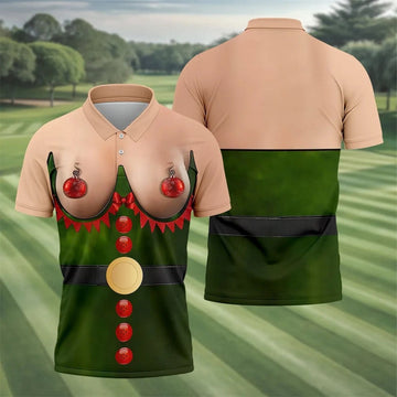 Funny Naughty Elf Costume Men's Golf Shirt, Ugly Christmas Shirt, Christmas Golf Shirt