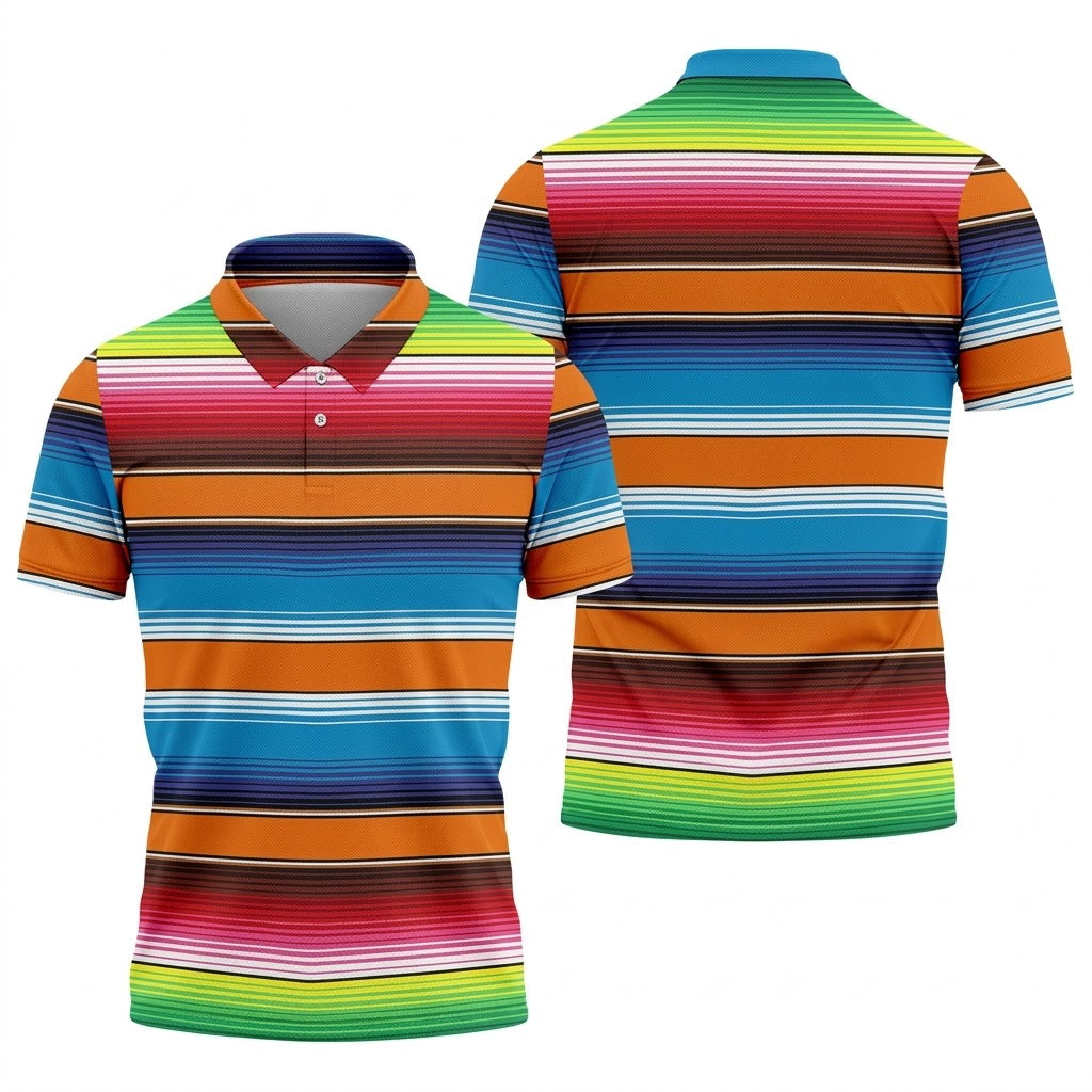 Mexican Serape Stripe Pattern Cinco De Mayo Celebration Fiesta Themed Golf Shirts For Men