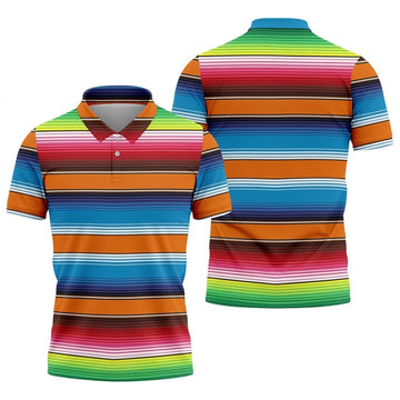Mexican Serape Stripe Pattern Cinco De Mayo Celebration Fiesta Themed Golf Shirts For Men