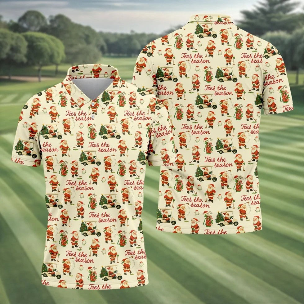 Tees The Season Funny Santa Claus Golf Tops For Men, Christmas Golf Shirt, Polo Shirts For Men, Golf Gift For Men