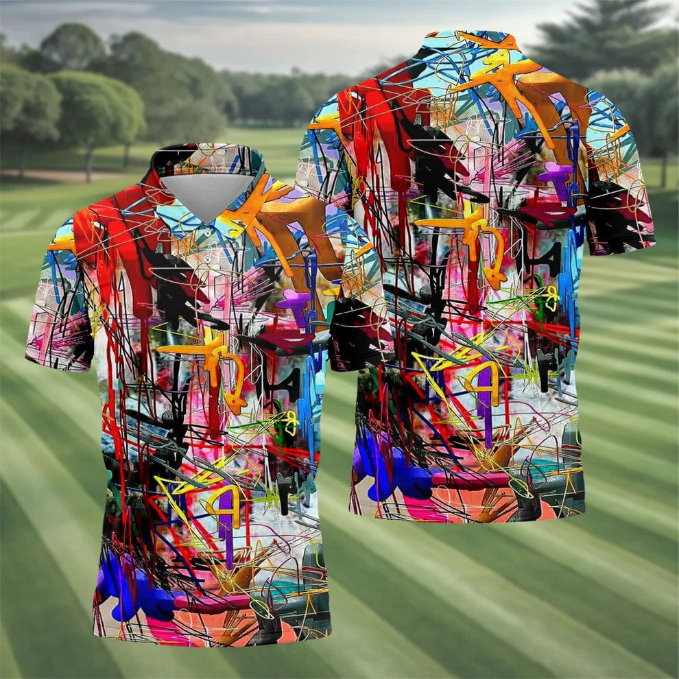 Colorful Abstract Graffiti Street Art Golf Shirt, Mens Golf Polo, Golf Apparel For Men
