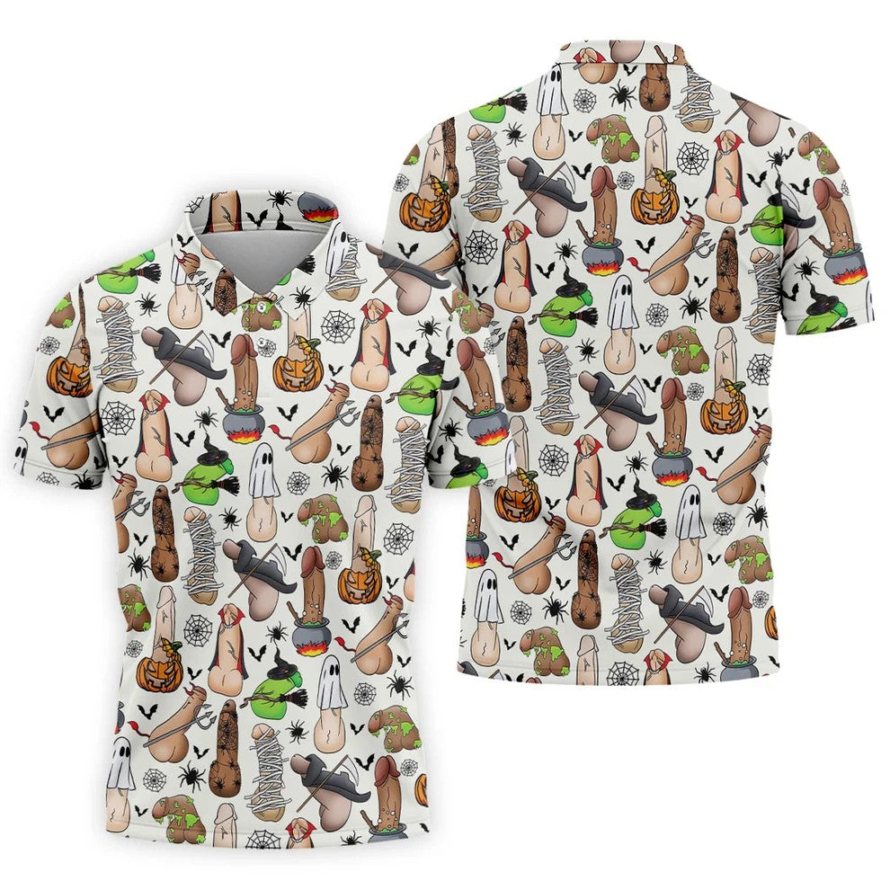 Funny Adult Halloween Pattern Golf Polo Shirt, Men's Golf Shirt, Hawaiian Golf Shirt