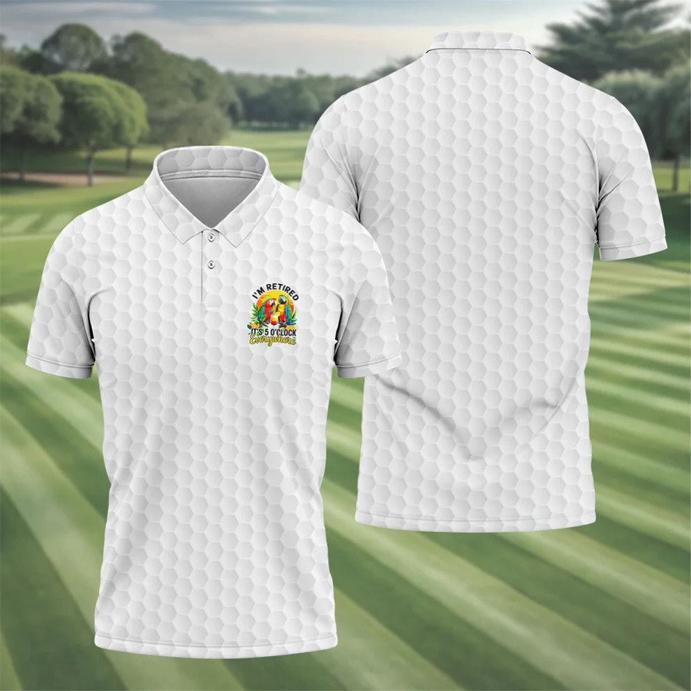White Tropical Parrot Happy Retirement Golf Polo Shirt, Hawaiian Golf Shirt, Mens Golf Shirts