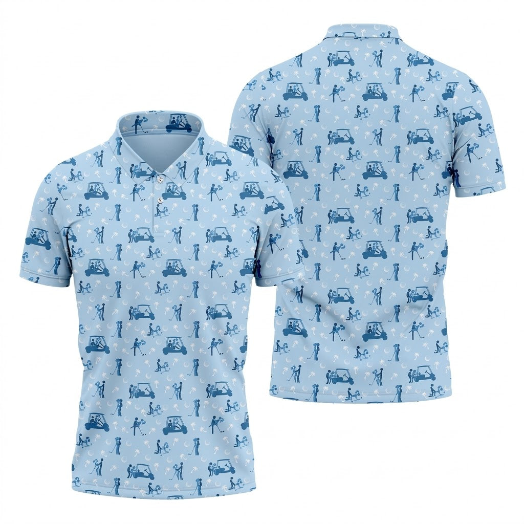 Naughty Couple Stick Figure Blue Funny Golf Shirt, Adult Humor Polo Shirts For Men, Golf Shirts For Men