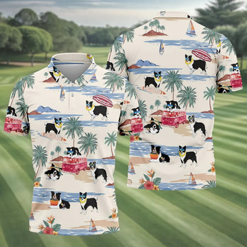 Tropical Border Collie Beach Hawaiian Golf Polo Shirt, Golf Polo Shirts For Men, Mens Polo Shirts