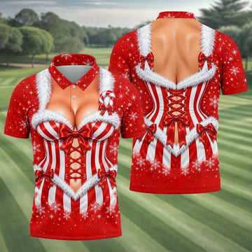 Candy Cane Corset Christmas Golf Shirt, Golf Gifts For Men, Funny Mens Golf Shirts