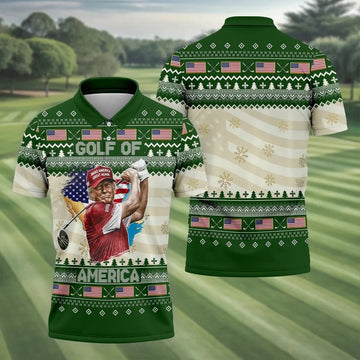 Trump Golf Of America Christmas Golf Shirt Men's Funny Golf Polo Shirts, Unique Gift For Golfer, Christmas Golf Gift