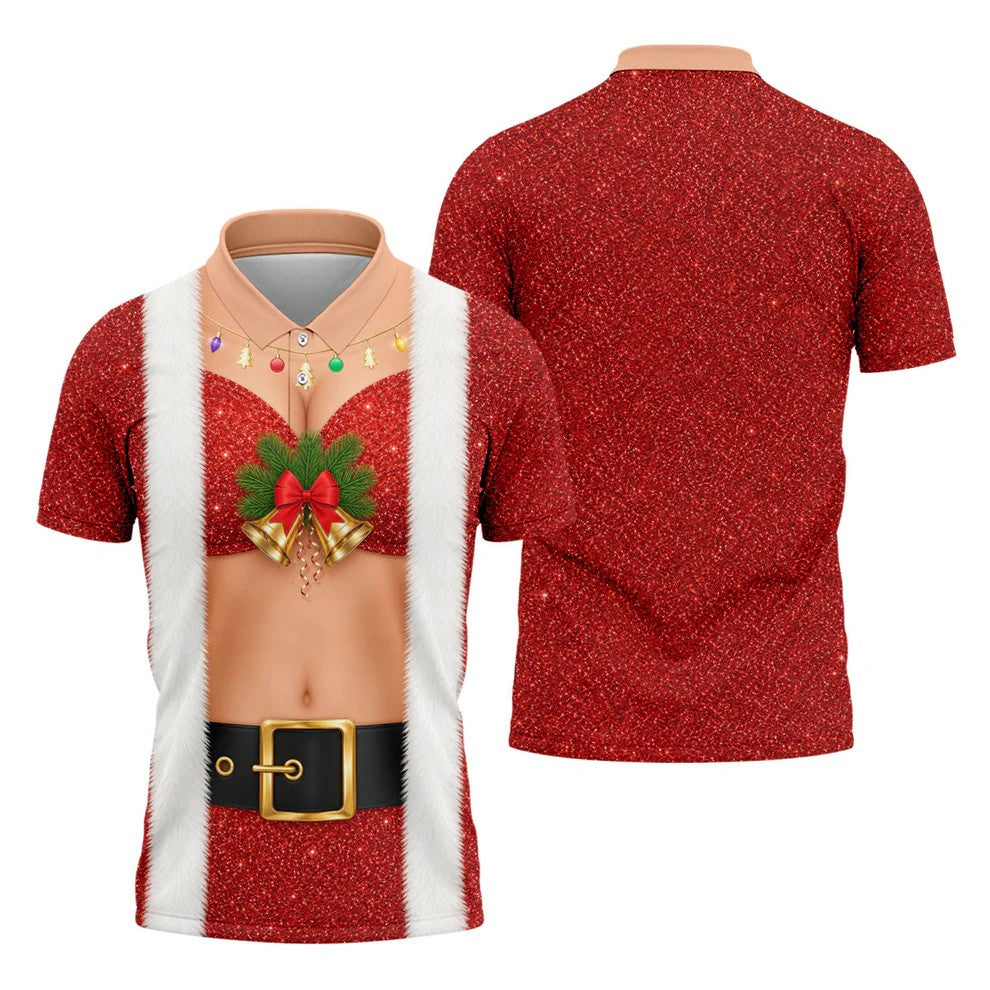 Men's Funny Mrs Claus Costume Golf Shirt, Christmas Golf Shirt, Golf Apparel For Men