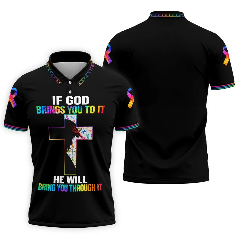 If God Brings You To It Cross Cancer Polo Shirt, Men's Golf Shirt, Printed Golf Shirts