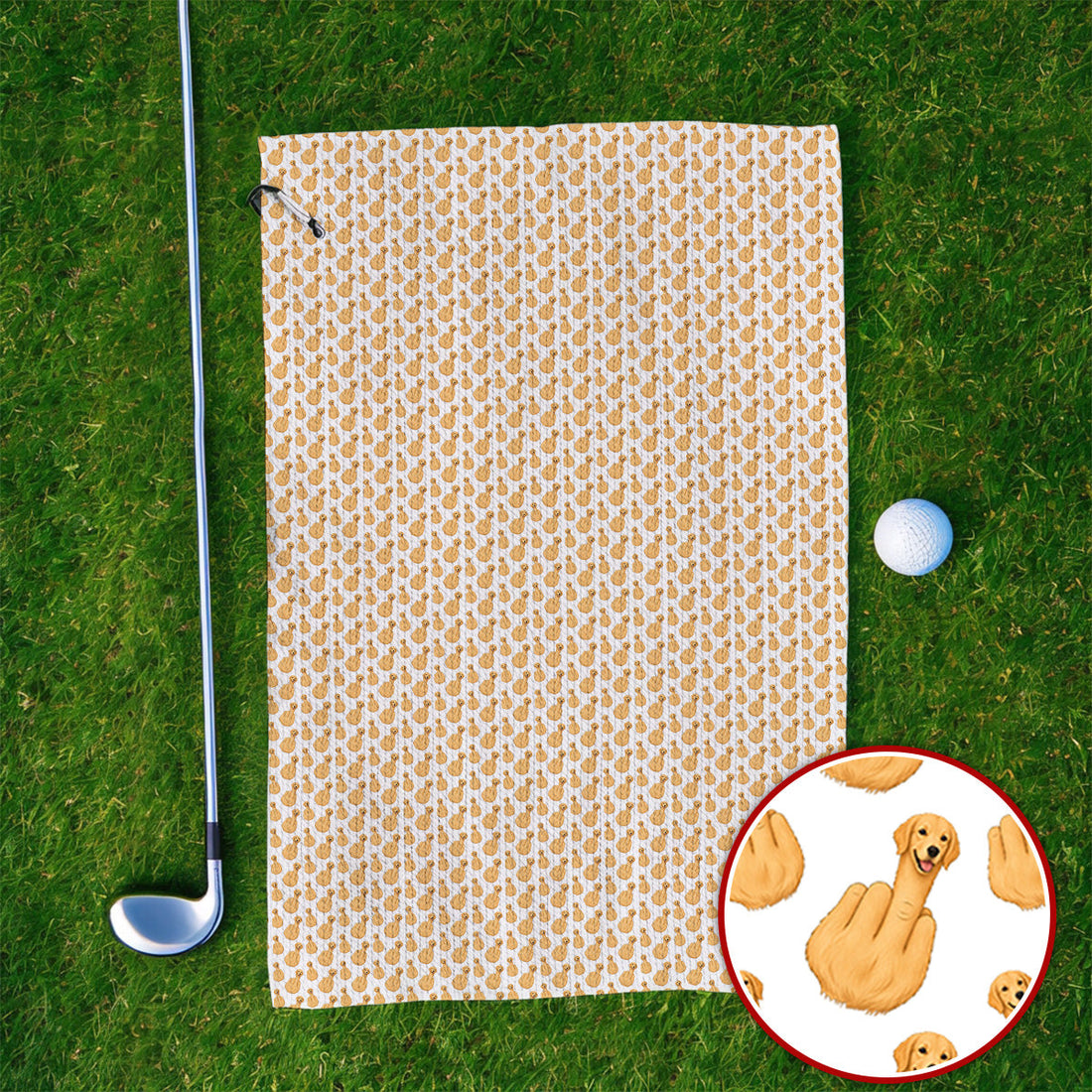 Golden Retriever Middle Finger Golf Towel, Funny Dog Pattern Golf Towels, Crazy Golf Gift For Golfer