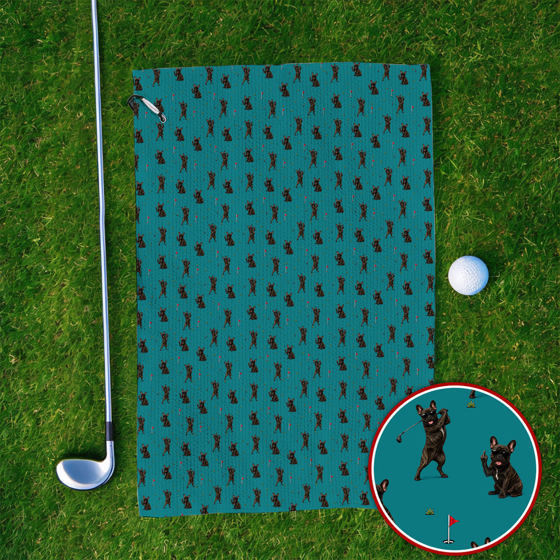 Frenchie Golf Towel, French Bulldog Pattern Towels, Funny Golf Gift For Golfer