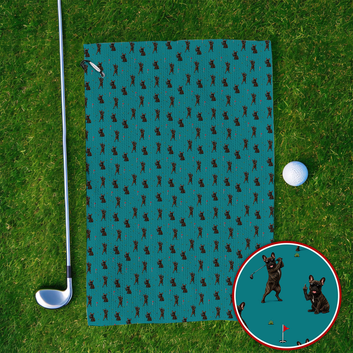Frenchie Golf Towel, French Bulldog Pattern Towels, Funny Golf Gift For Golfer