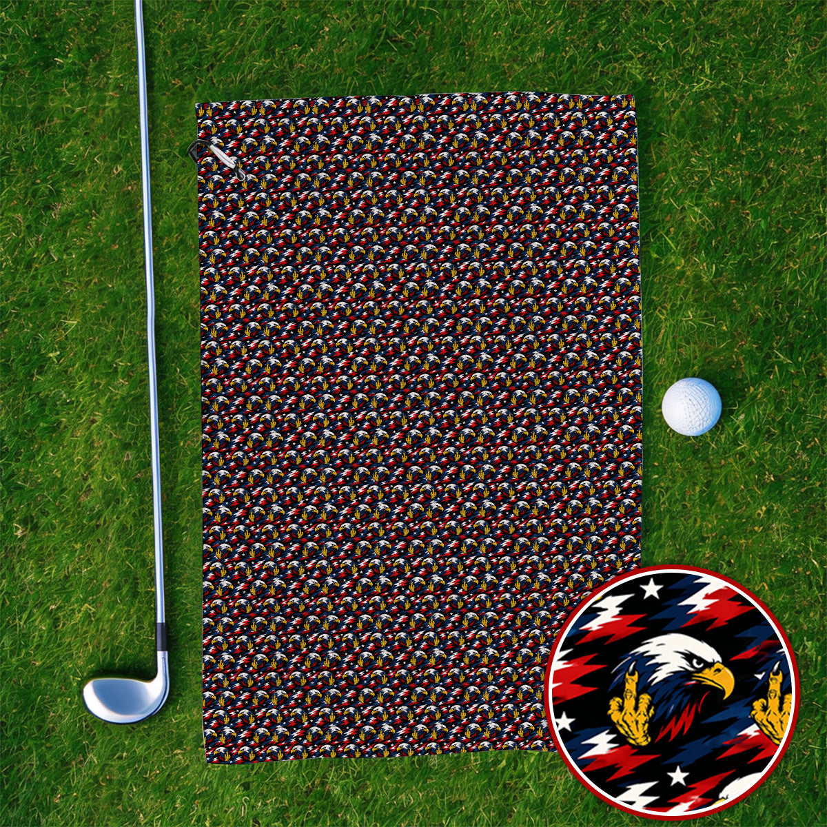 Eagle Middle Finger Golf Towel, USA Patriotic Pattern Golf Towels, Crazy Golf Gift For Golfer
