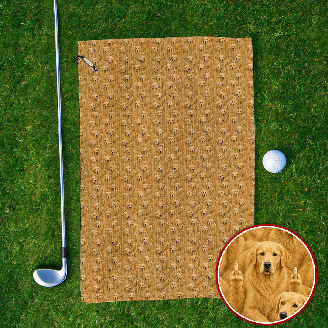 Golden Retriever Middle Finger Golf Towel, Funny Dog Lover Pattern Golf Towels, Golden Retriever Gift For Golfer Dad