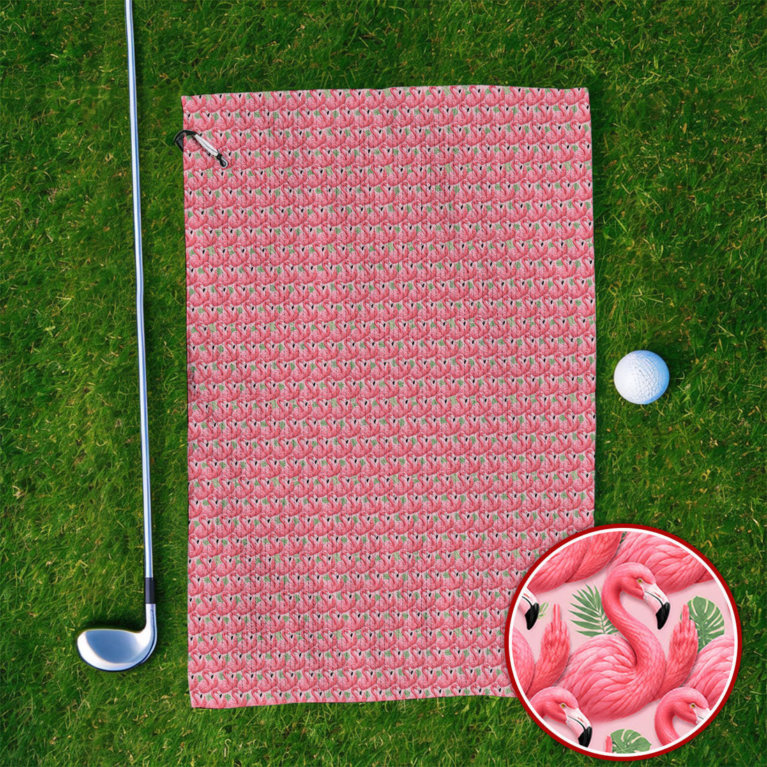 Crazy Flamingo Golf Towel, Pink Tropical Pattern Golf Towels, Funny Golf Gift For Golfer
