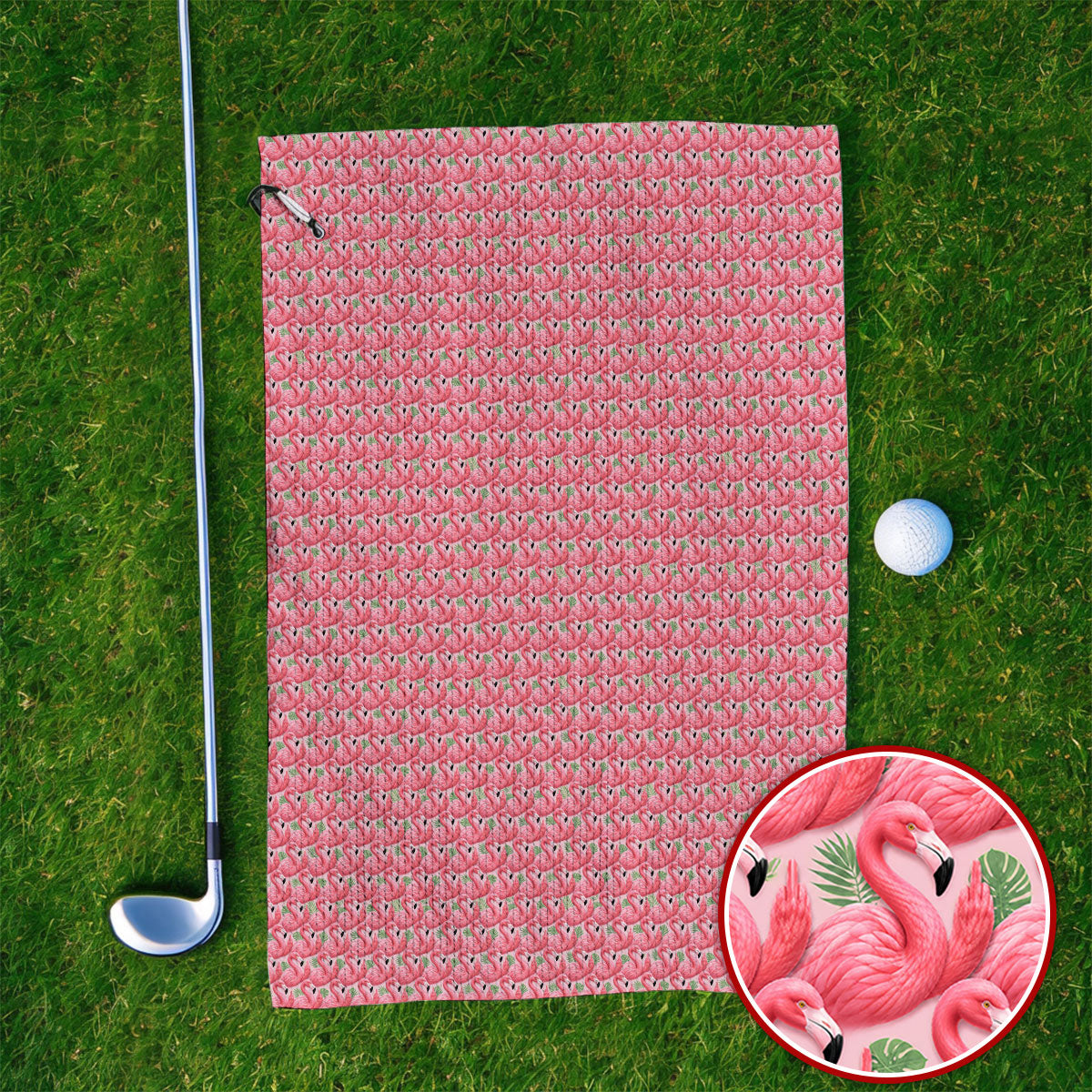 Crazy Flamingo Golf Towel, Pink Tropical Pattern Golf Towels, Funny Golf Gift For Golfer