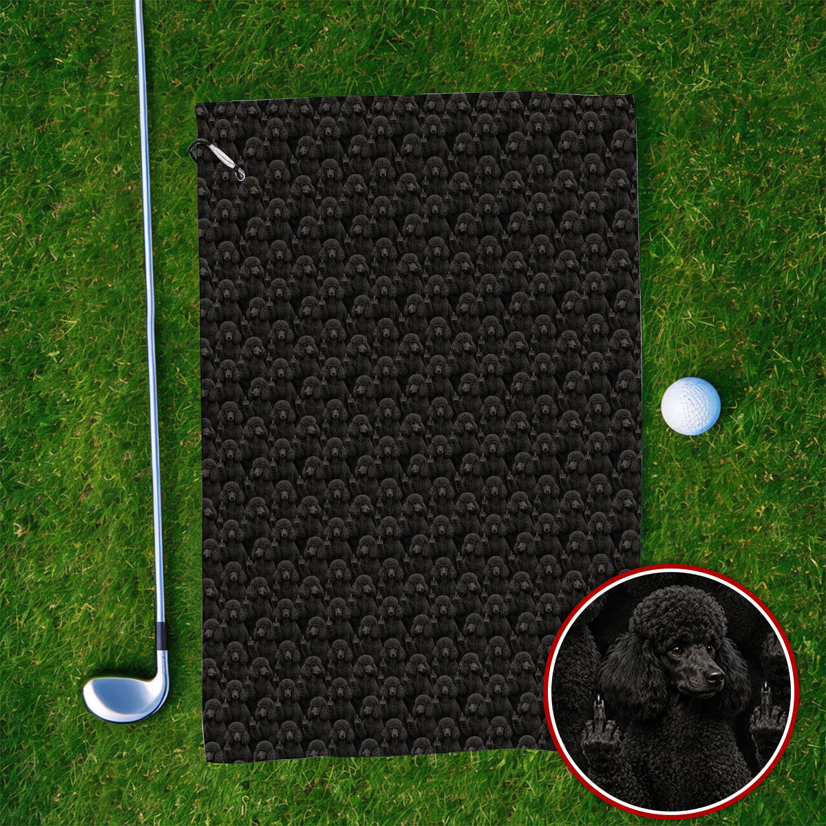 Black Poodle Pattern Golf Towels, Crazy Poodle Golf Towel, Golf Gift For Golfer