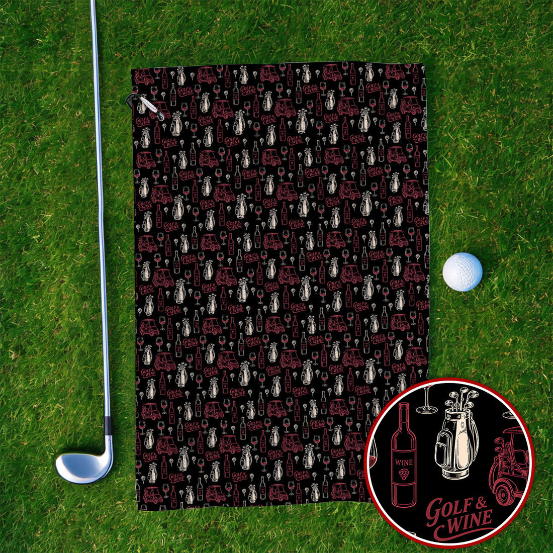 Funny Golf & Wine Pattern Golf Towels, Funny Golf Towel For Wine Lover, Golf Gift For Golfer