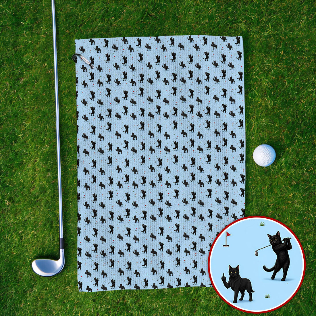 Black Cat Golf Pattern Towel, Funny Golf TowelsFor Cat Lover, Unique Birthday Gift For Golf Dad