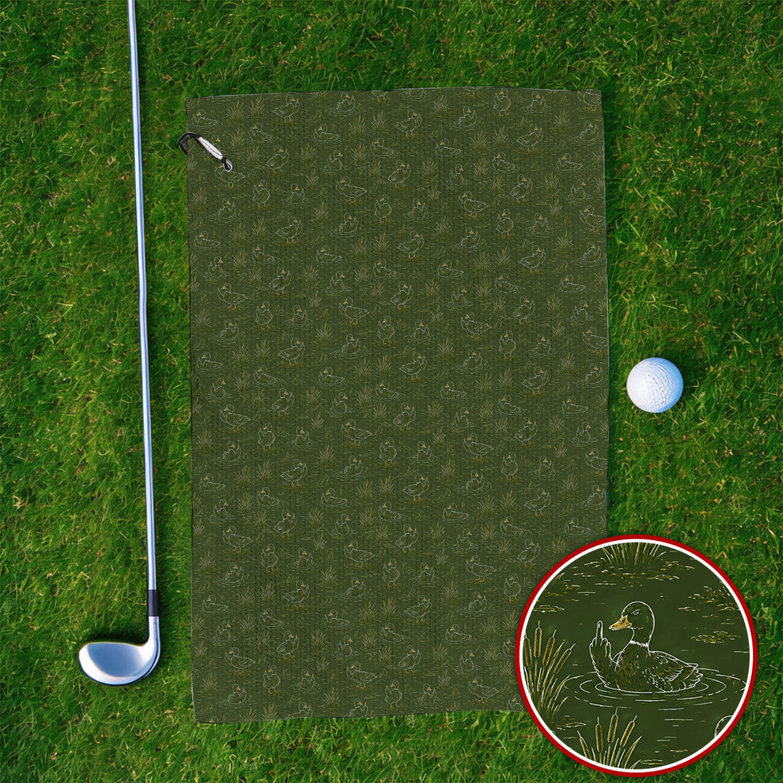 Funny Duck Hunting Golf Towel, Vintage Waterfowl Pattern Golf Towels, Golf Gift For Golfer