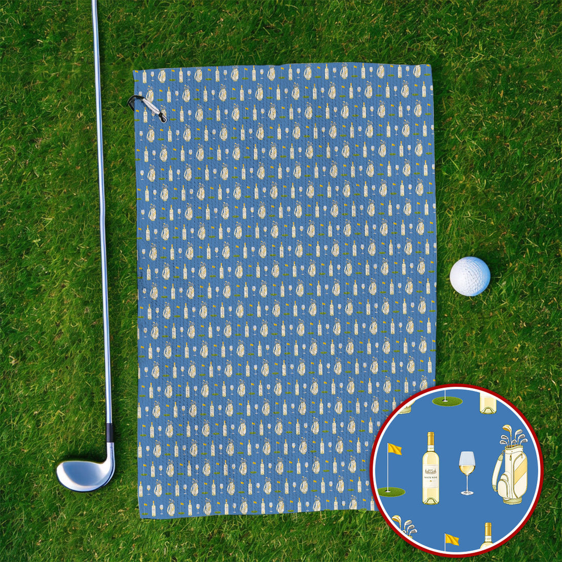 White Wine Pattern Golf Towels, Elegant Winery Golf Towel, Wine Golf Gift For Golfer
