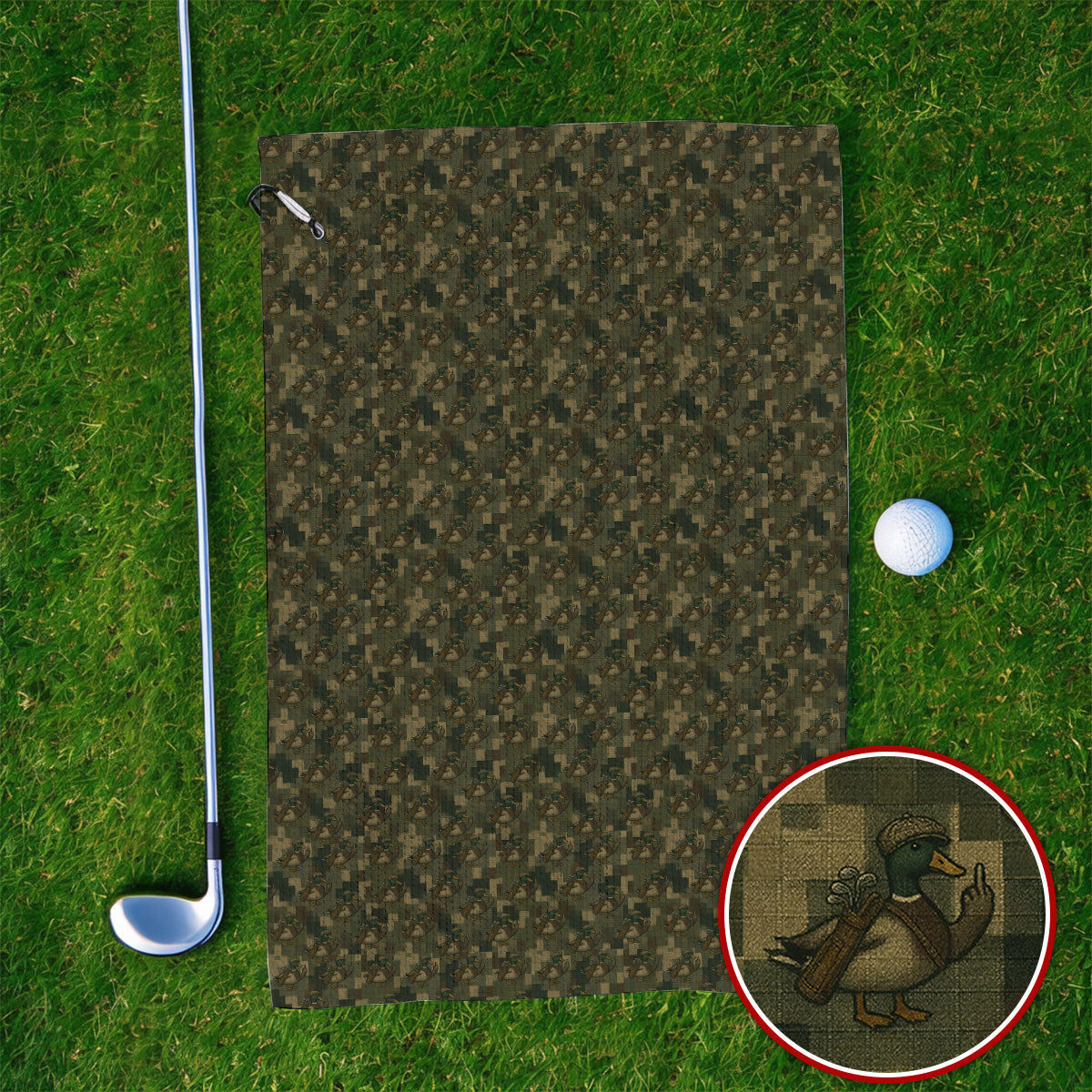 Duck Hunter Golf Towels, Funny Mallard Camo Pattern Towel, Unique Gift For Hunting & Golf Lovers