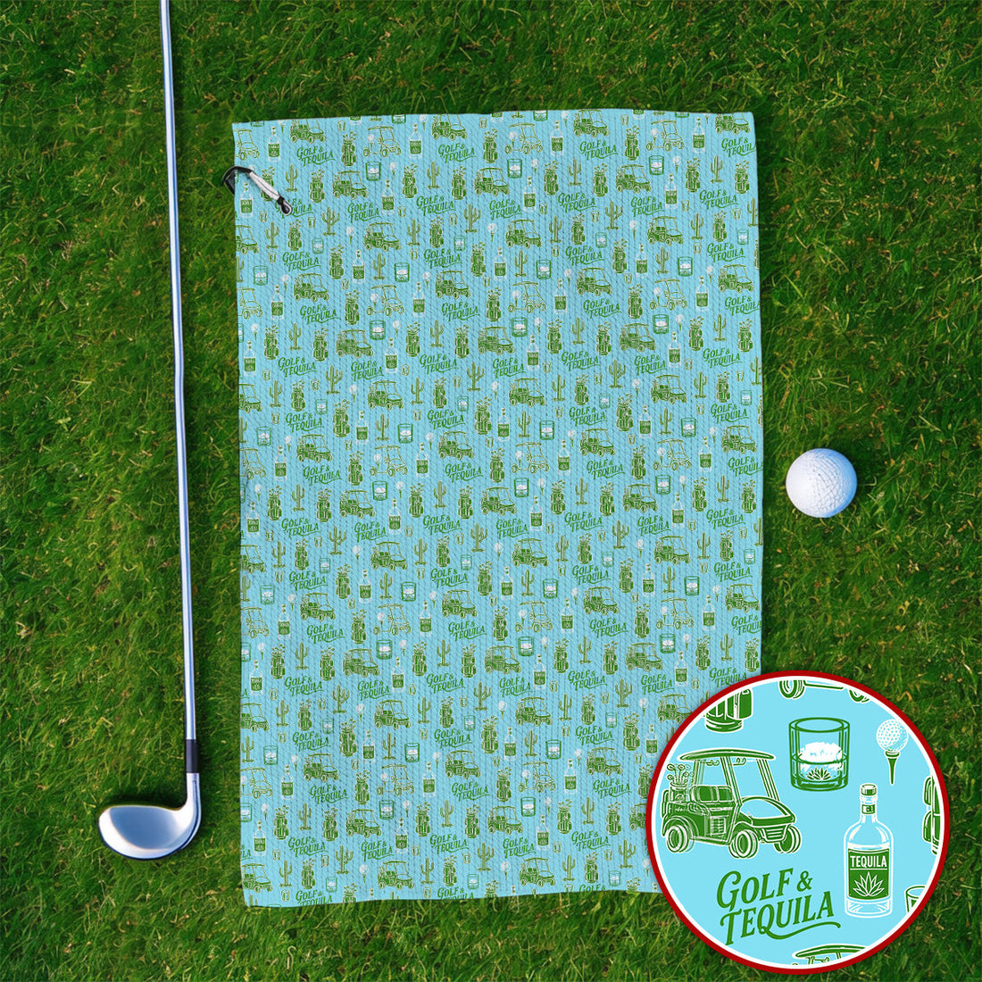 Golf & Tequila Pattern Golf Towel, Funny Golf Towels For Tequila Lover, Golf Gift For Golfer
