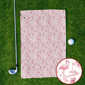 Toile De Jouy Flamingo Golf Towel, Crazy Pink Golf Towels, Golf Gift For Golfer