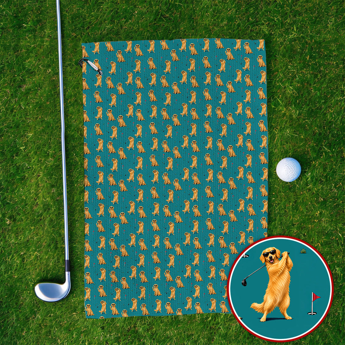 Golden Retriever Fairway Golf Towel, Golf Dog Pattern Towels, Gift For Golden Retriever Owners